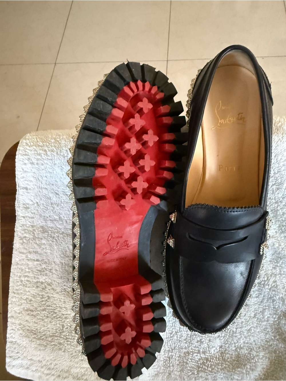 Christian Louboutin Black Leather Loafers with Red Soles